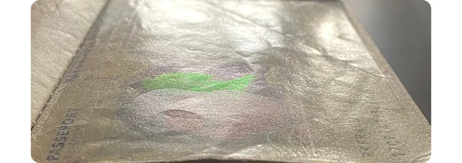 matte spot on the morphed passport